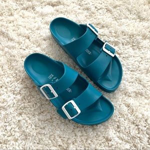 Birkenstock Arizona Essentials EVA Two-Strap Turquoise Sandals (size 8)